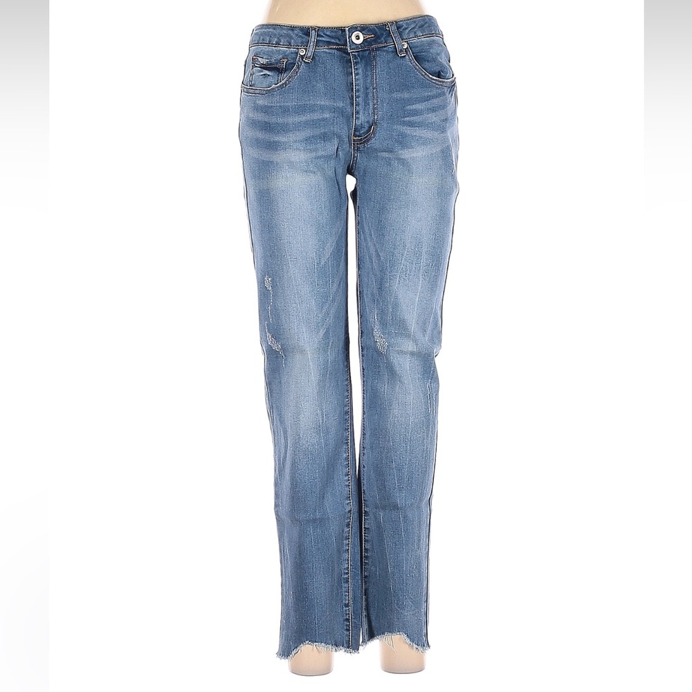 Dex Jeans 28 Boyfriend Distressed Raw Hem Mid Rise NWT Blue Denim Cropped Ankle